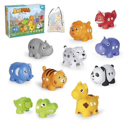 Image of Learning Toys for 2 3 4 Year Old, 52 Pcs ABC Animal Alphabet Match Game with Uppercase Lowercase, 10 Different Animal Figures, Preschool Activities Montessori Fine Motor Toys for Toddlers Kids