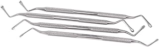 Dental Lucas Bone Curettes 4 Pcs Set Double Ended Spoon Shaped Blades Made of Stainless Steel Professional Instruments with Knurled Handles for Firm Grip by HTI