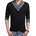 L’asher Men Summer Fashion Button V Neck Slim Muscle Tops Tee T Shirt Tshirt (US XS/Asia Tag M, Black(Long sleeve))