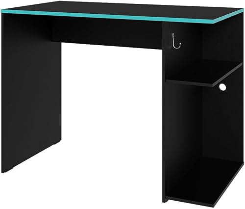 Miniatura 4 de Madesa Escritorio para computadora de juegos de 39 pulgadas con 2 estantes y colgador de auriculares, mesa de oficina en casa resistente de madera