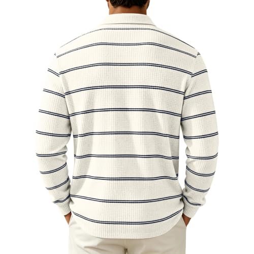 Mens Rugby Polo Henley Collared Button Long Sleeve Waffle Shirt Men - image 4
