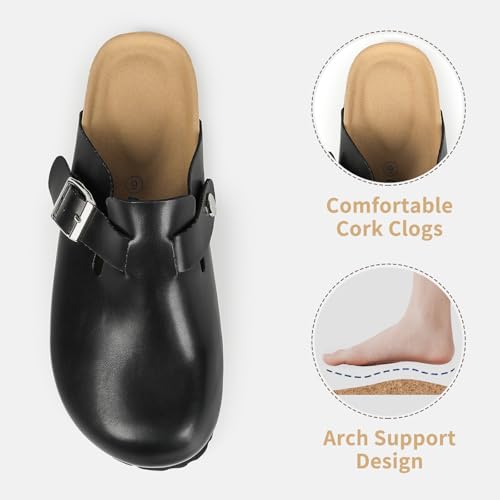 Image of Dumalum Suede Clogs for Women & Men - Comfort Cork Footbed with Arch Support - Adjustable Buckle Mules Slip-On Sandals Unisex Potato Shoes Home Slippers
