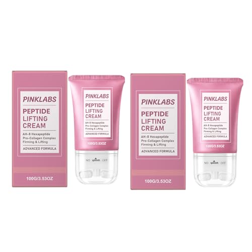PINKLABS Peptide Lifting Cream Neck Firming Cream with Roller Peptide and Collagen BodyCare Anti-Aging Firming Moisturizer for Face & Neck Suitable for All Skin Types (Pack of 2)