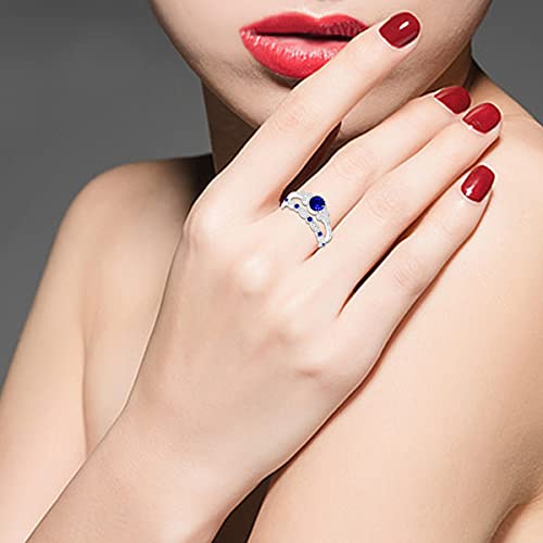 Uloveido Women's Wedding Engagement 2 Rings Set for Bridal Female, Round Blue Crystal Statement Promsie Anniversary Rings Set for Women friend Size 6-10 Y12793