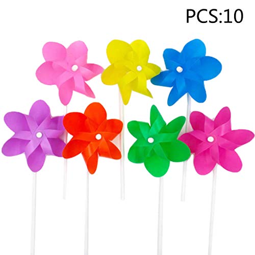 ECMQS 10 Pieces 6 Sheets Plain Small Windmill Decoration Outdoor Colourful Plastic Creative Children Gift Toy