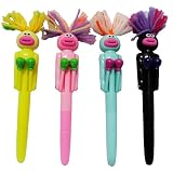 Mop Head Ballpoint Pens - 1.0mm Black Ink, 4 PCS Funny Boxing Pen Mophea Topper Pen with Cute Plush Hair Topper, Click Fun Pens, Portable Cartoon Signing Pens for Adults Office Home, Decor Gift