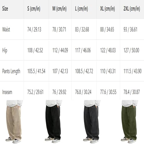 Pacificozy Mens Corduroy Pants, Fashion Loose Straight Casual Pants, Elastic Waist Drawstring Pocket Trousers Streetwear4