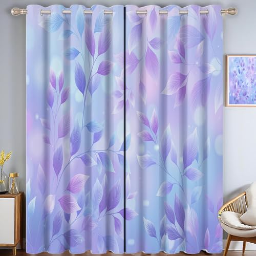 Rideaux isolants oeillets violet clair motif feuilles 260h