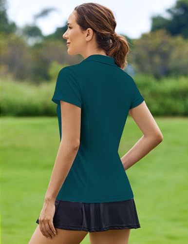 Image of PINSPARK Womens Golf Shirt Short Sleeve Polo V-Neck Quick Dry Tennis Tops | Moisture-wicking Breathable Fabric, Classic Collar, Slim Fit, Ideal for Golf Tennis Pickleball Casual