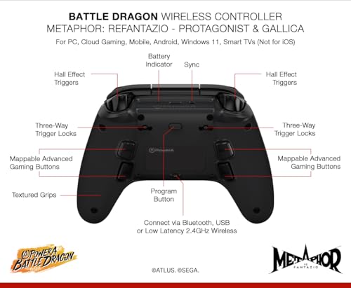 Image of PowerA Battle Dragon Wireless Controller for PC and Cloud Gaming, Magnetic Hall Effect, Asymmetric Rumble Motors, 20h Playtime - Metaphor: Refantazio Protagonist & Gallica (Not for iOS)