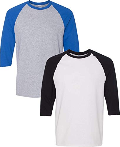 Raglan Gildan unisexe, lot 2, gris/royal, blanc/noir, moyen