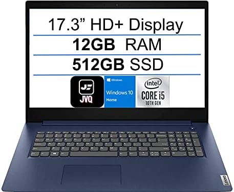 Newest Lenovo IdeaPad 17.3″ HD+ Laptop Computer, Intel Quad-Core i5-1035G1 (Up to 3.6GHz Beat i7-8550U), 12GB DDR4 RAM, 512GB SSD, Webcam, WiFi 5, HDMI, Windows 10, Abyss Blue+JVQ Mousepad