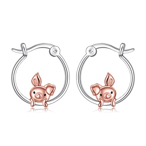 Pig/Axolotl/Ladybug/Panda/Yorkie/Duck Hoop Earrings for Women 925 Sterling Silver Cute Animal Huggie Hoop Earrings Jewelry Gifts for Sensitive Ears