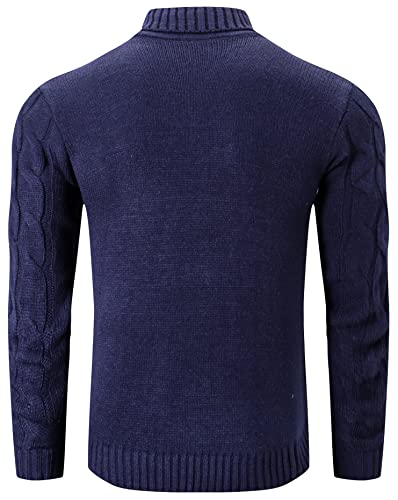 QZH.DUAO Men's Cable Knit Turtleneck Sweater3