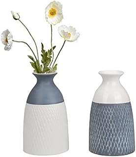 TERESA'S COLLECTIONS Grey White Vase for Flowers, Set of 2 Decorative Ceramic Scandi Vase, Farmhouse Rustic Vases for Living Room, Bedroom and Mantel, 20cm Tall