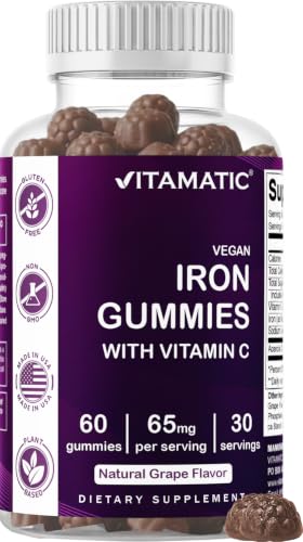 Vitamatic Iron 65 mg with Vitamin C - 60 Vegan Gummies, Made in USA