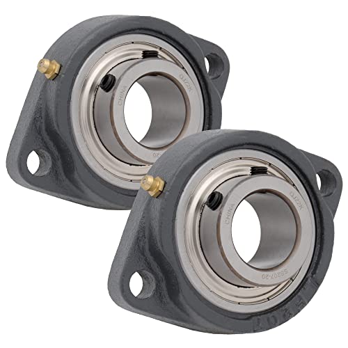 [2-Pack] - SBLF207-20 - 2-Bolt Flange-Mount Ball Bearing Unit, Insert Bearing SB207-20, Cast Iron Housing LF207-20, Bore Shaft 1-1/4 in (31.75 mm), Set Screw Locking, 4.803 in (122 mm) Flange Length