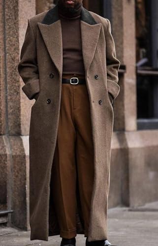 ORBITRAY Men's Tweed Trench Coat Full Length Winter Overcoat ORBITRAY Men's Tweed Trench Coat Full Length Winter Overcoat