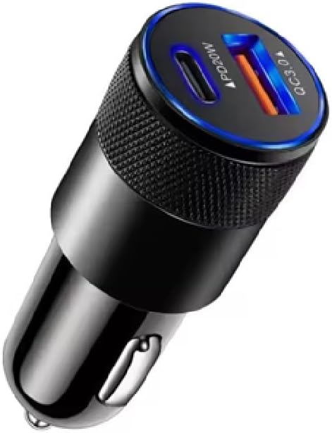 Fast Charging Dual USB Car Charger, 3.1A Fast Charger, Type-C and USB-A Ports, LED Display, Black
