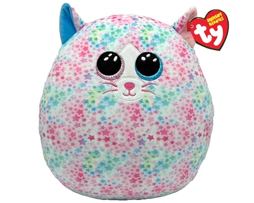 Ty Squishy Beanies - Emma la Gatta a Stelline Multicolori, Morbido Cuscino di Peluche con Occhioni Glitter, Idea Regalo per Grandi e Piccini, Tutti da Collezionare - 22 cm - T39264