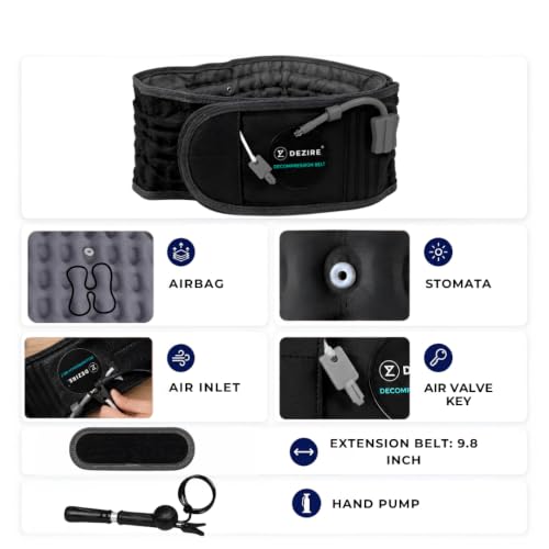 Image of DEZIRE Inflatable Lumbar Decompression Belt | Lower Back Pain Relief & Back Support | Adjustable 28-50 Inches | Unisex | Hand Pump Included (Black)