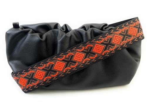 Image of Black Orange Boho Diamond Purse Strap with Gunmetal Black Hardware 2 Inch Wide Replacement Crossbody Guitar Style Shoulder Strap for Handbags Totes