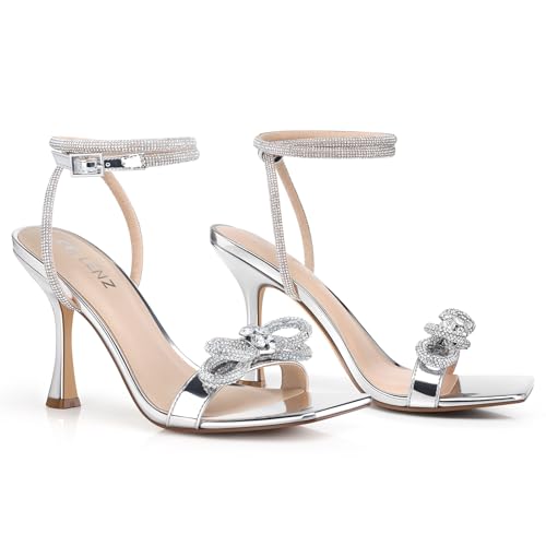 Women Strappy Bow Heels: Double Bowknot Open Toe Kitten Heeled Sandals,Wedding Shoes Sparkly Party Prom Black Silver Gold White Hot Pink Size 6-113