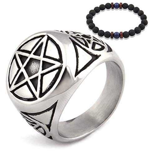 Gungneer Men Stainless Steel Pentacle Pentagram Ring Wicca Pagan Jewelry Power Strength Protection Amulet Men Women
