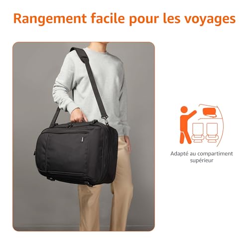 Amazon Basics Sac à Dos Voyage 40L, Bagage Cabine (51x38x20cm), Bretelles Rembourrées, Compartiment PC 17", Poches Organisées - Noir – vue 4
