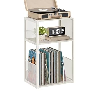 VASAGLE Record Player Stand, 3-Tier Side Table, Vinyl Record Storage up to 100 Albums, End Table for Living Room, Bedroom, Rustic White ULET275W01 - Les Beatles, Paul McCartney, John Lennon, RIngo Starr, George Harrison