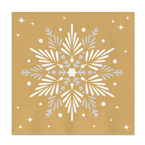 Horeca Collection, Servilleta de papel (33 x 33 cm) con temática de Navidad en color oro y diseño de Copo de Nieve. Pack de 20 uds Cover