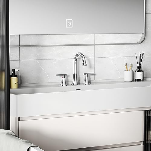 Image of Bathroom Faucet 3 Hole, Chrome Faucets with Pop-up Drain and Supply Lines | Hurran Stainless Steel Lead-Free Widespread Bathroom Sink Faucet for Vanity RV Restroom Laundry Outdoor Utility Sink