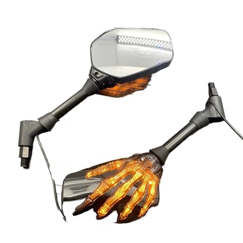 Rétroviseurs guidon moto 10mm à LED avec design griffe fantôme et miroir en verre