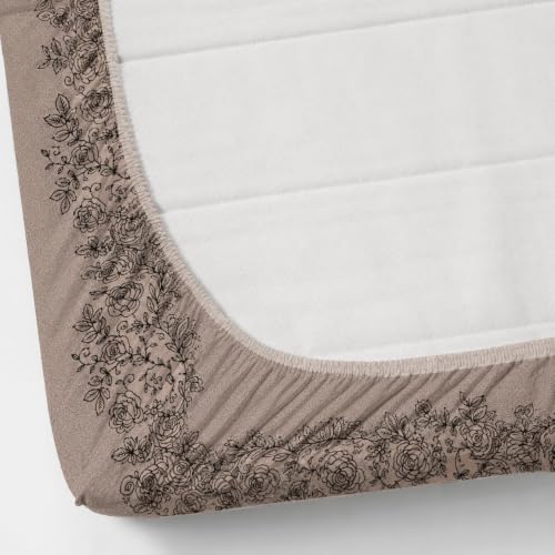 Image of Elastic Fitted King Size Bedsheet Cotton for Double Bed | 72 inchx78 inch +10 Inch, Floral, Soft & Breathable, Fade & Shrink Resistant, 2 Pillow Covers (Warm Taupe)