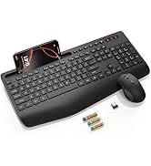Wireless Keyboard and Mouse Combo, 2.4G Lag-Free Keyboard Set with Ergonomic Wrist Rest, Phone Ho...