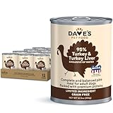 Dave's Pet Food Grain Free Wet Dog Food (95% Turkey & Turkey Liver), Made in USA Single-Source Protein, Limited Ingredients, 12.5 oz Cans (12 Pack)