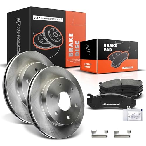 A-Premium 12.00 inch (304.70mm) Front Vented Disc Brake Rotors + Ceramic Pads Kit Compatible with Cadillac, Chevy & GMC Models - Escalade (EXT/ESV), Silverado, Tahoe, Express, Suburban, Sierra, Yukon by A-Premium - Used condition - US$88.79