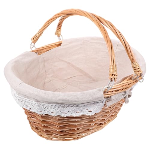 UPKOCH Cesta de Picnic Tejida a Mano en Color Natural Forro de Lino Puro Tamaño 38x28x17 Cm Cesta Portátil para Camping y Almacenamiento de Frutas y Bocadillos Multifuncional