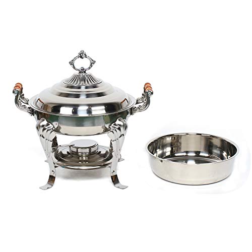 HuKaiL Edelstahl Warmhaltebehälter, Europäisch Rund Speisewärmer Chafing Dish mit Stützfüße Topflappen, Warmhaltegerät Buffetwärmer für Cafeterias, Hotel, Schulkantinen, Bankette, 43*26.5*40cm, Silber – Bild 4
