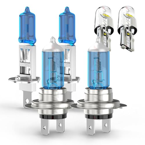 Image of CHUSYYRAY Halogen Headlight Bulbs compatible with Mercedes Benz ML Class W163 (1998-2005), H1 High Beam H7 Low Beam 6000K White Light Halogen Replacement Bulbs For Car Pickup SUV, Plug and Play