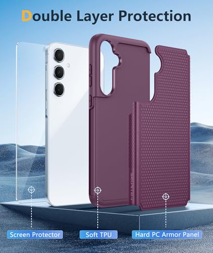 Image of FNTCASE for Samsung Galaxy A35-5G Case: Dual Layer Protective Heavy Duty Cell Phone Cover Shockproof Rugged with Non Slip Textured Back - Military Protection Bumper Tough - 2024, 6.6 inch Purple
