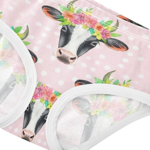 Cow Heads Flower Cute Panties Girl Toddler Underwear Floral Cotton Artistic Briefs Girls Undies 2t4