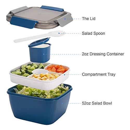 image for Freshmage Salad Lunch Container To Go, 52-oz Salad Bowls with 3 Compar