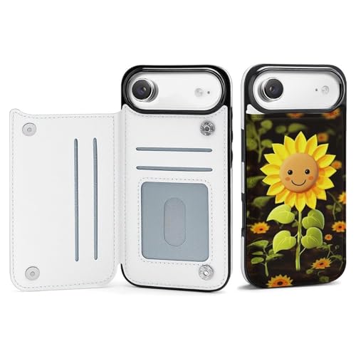 Coque antichoc iPhone 17 mince avec fente carte et motif floral tournesol