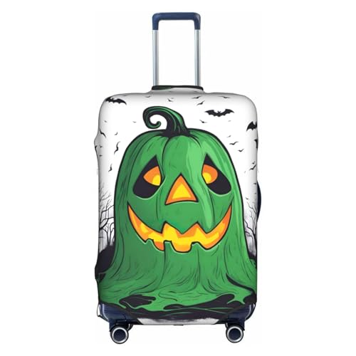 Green Ghost Horror Halloween Pumpkin Tsa Approved Luggage Cover For 18-32 Inch Suitcases Scratch-Resistant Stretch Luggage Cover