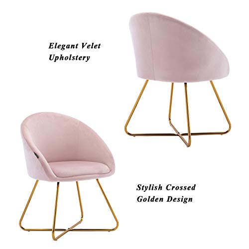 Artechworks Modern Velvet Dinning Chair With Golden Legs, Lounge Chair Set Of 2, Accent Armchair For Living Dining Room Bedroom Reception Chair, Pink #TOP4