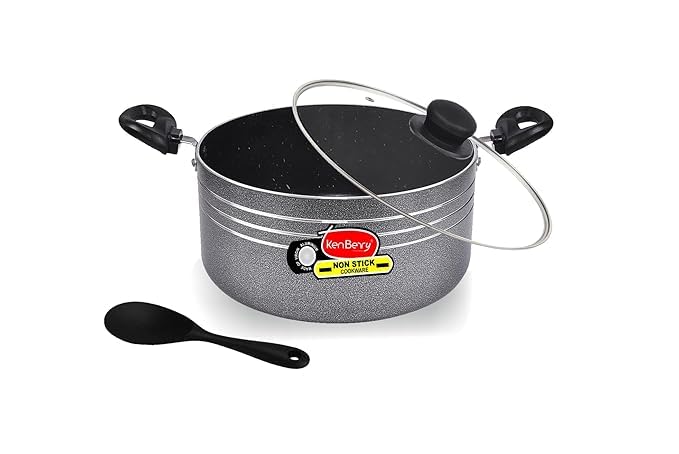 Image of KenBerry Signature Granite Finish Non Stick Casserole Biryani Pot | Stew Pot | 24 cm Diameter 5 L Capacity with Glass Lid (Aluminium, Induction Base, Nonstick)