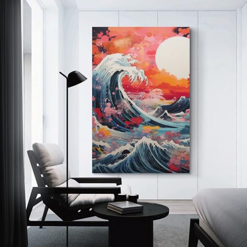 Cuadro en lienzo de olas estilo japonés 50x75cm para decoración de salón 3