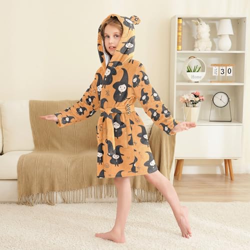 GuoChe Halloween Witch Pattern Background Kids Hooded Robes Sleepwear For Kids3