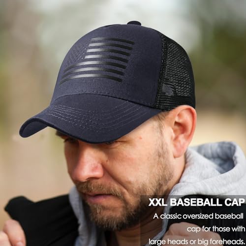 Image of Oversize XXL American Flag Trucker Hat Sport Snapback Hat, Large Size Breathable Mesh Baseball Cap for Men Big Head